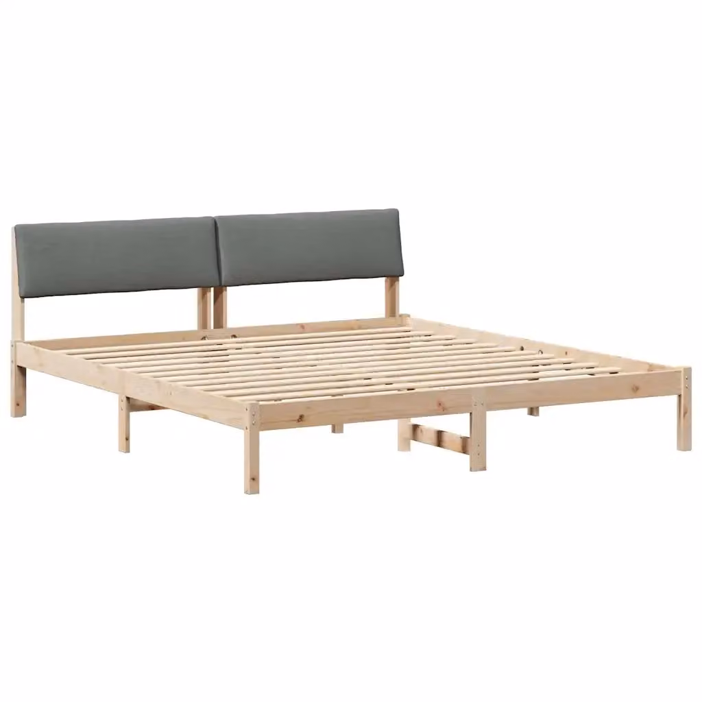 Struttura del letto moderna vidaXL in legno di pino e tessuto, marrone e grigio, L/P/H: 200 x 200 x 78,5 cm – 2