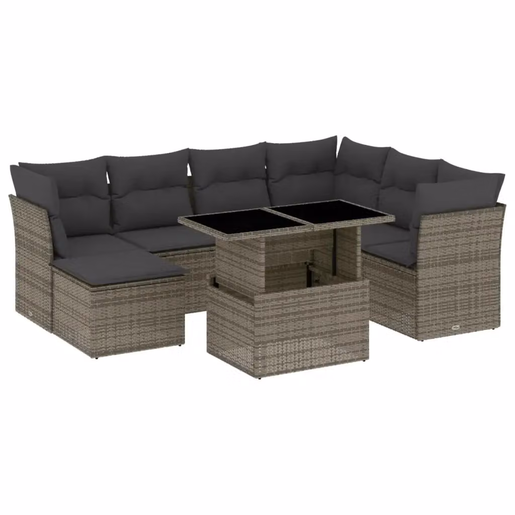 vidaXL Set Divano da Giardino 8 pz a Forma a L con Cuscini Grigio in Polyrattan e Acciaio – 2