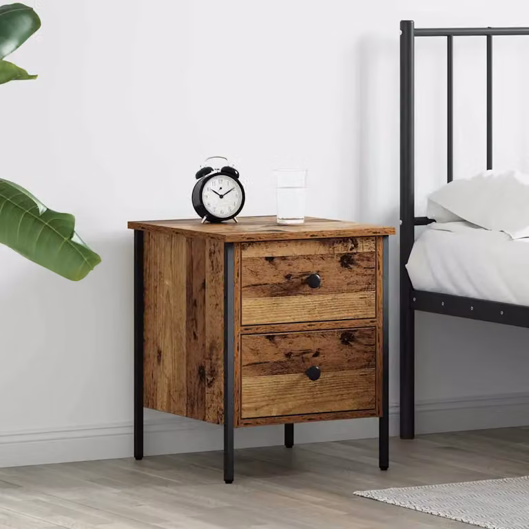 Comodino con cassetto vidaXL in legno e metallo, colore marrone, L 40 cm x P 42 cm x H 50 cm