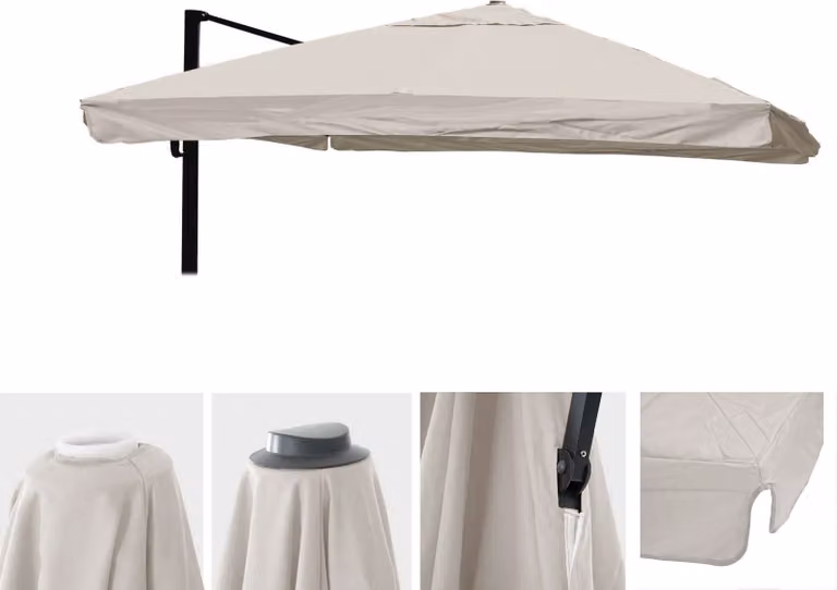 Copertura di ricambio per ombrellone a semisferica HWC-A96 con lembo, copertura per ombrellone, 3x3 m (Ø 4,24 m), poliestere ~ grigio crema