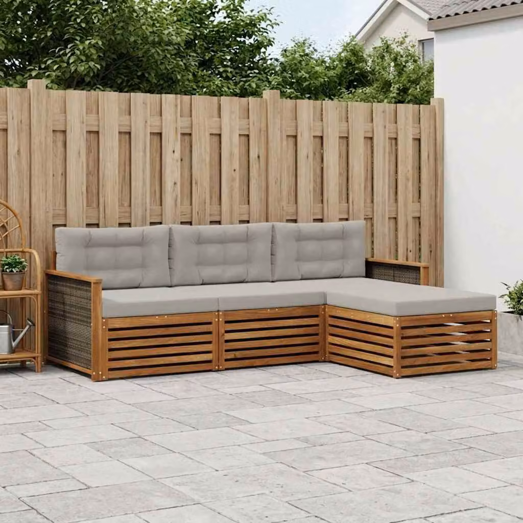 Set di divani da esterno vidaXL 4 pz in legno di acacia con cuscini grigi e marroni