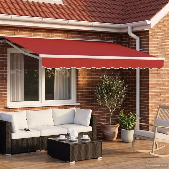 Tenda retrattile manuale vidaxl semi-cassette in poliestere rosso e bianco, L: 300 cm, H: 250 cm