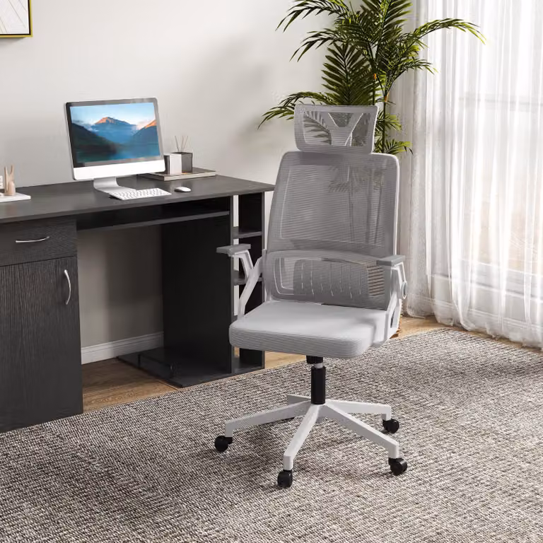 sedia da ufficio ergonomica okwish, sedia girevole da lavoro con funzione di dondolo, sedia da scrivania con poggiatesta regolabile, sedia direzionale regolabile in altezza, grigio