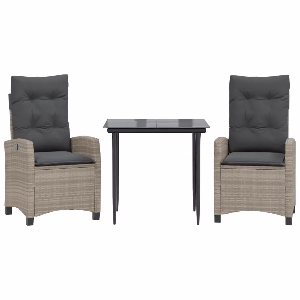 Set Pranzo da Giardino vidaXL in Polyrattan con Piano in Vetro e Cuscini, 3 Pezzi, Grigio Antracite – 2
