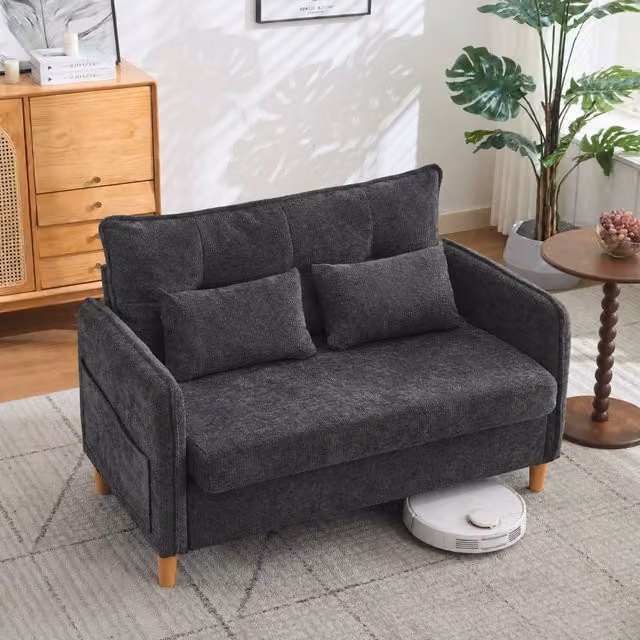 Divano a 2 posti Mivray in tessuto grigio con struttura in legno massello e cuscini inclusi L/P/H: 127 x 83 x 75,5 cm