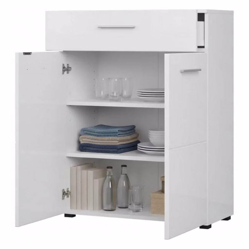 Madia Verduno DMORA Credenza con 2 Ripiani Bianco Lucido L: 79 cm, P: 35 cm, H: 97,5 cm – 2