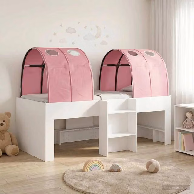 Letto con Tunnel 3 pz Bianco e Rosa Legno ingegnerizzato 3423548