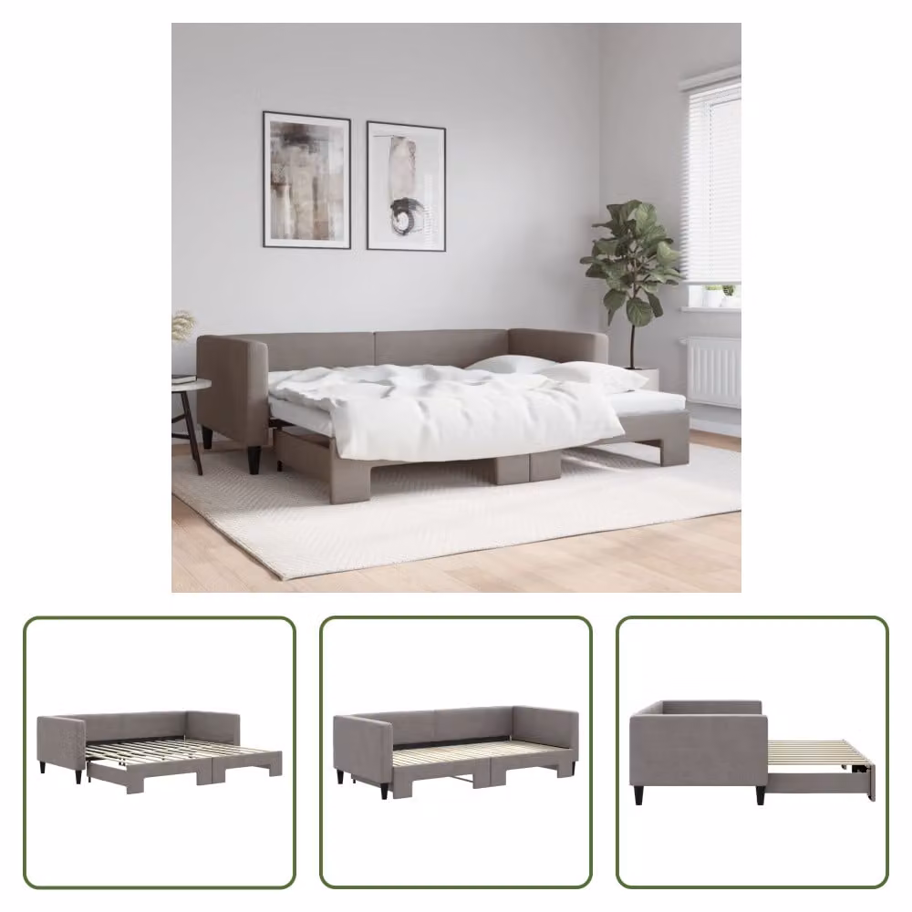 The Living Store letto da giorno allungabile taupe 90x200 cm in tessuto