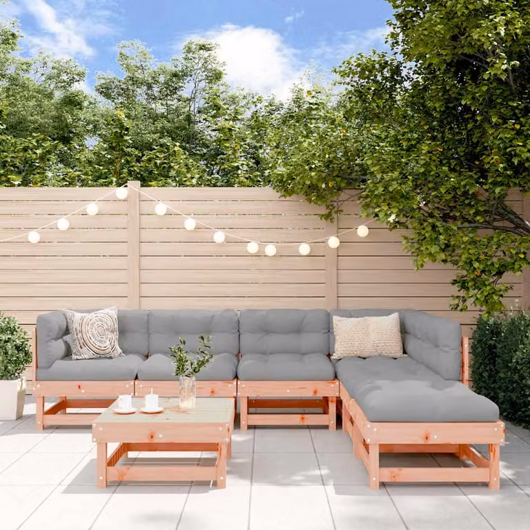 Set Salotto da Giardino vidaXL 7 pz in Legno Massello con Cuscini Grigi a Forma di L