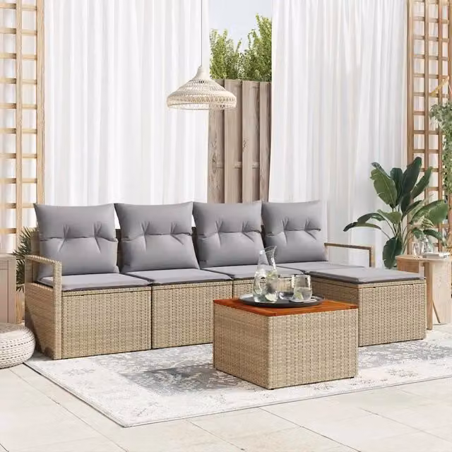 Set Divano da Giardino 6 pz Beige polyrattan 3347693