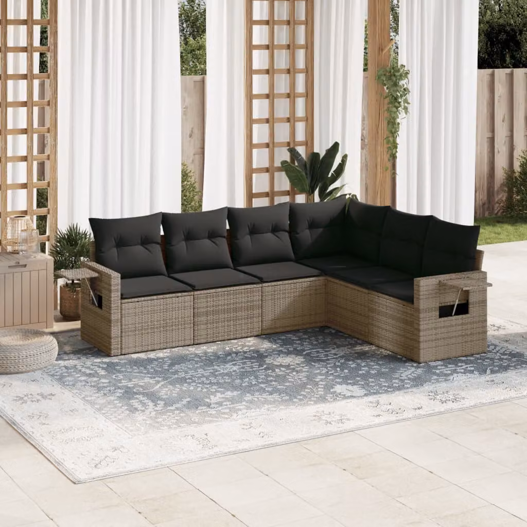 vidaXL Set Divano da Giardino a L 6 pz con Cuscini Grigio in Polyrattan e Acciaio – 1