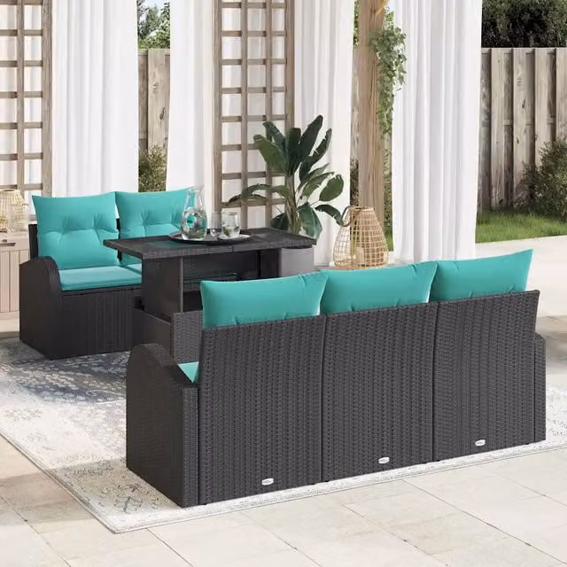 Set Divano da Giardino 6 pz Nero Rattan in Polipropilene 3357299