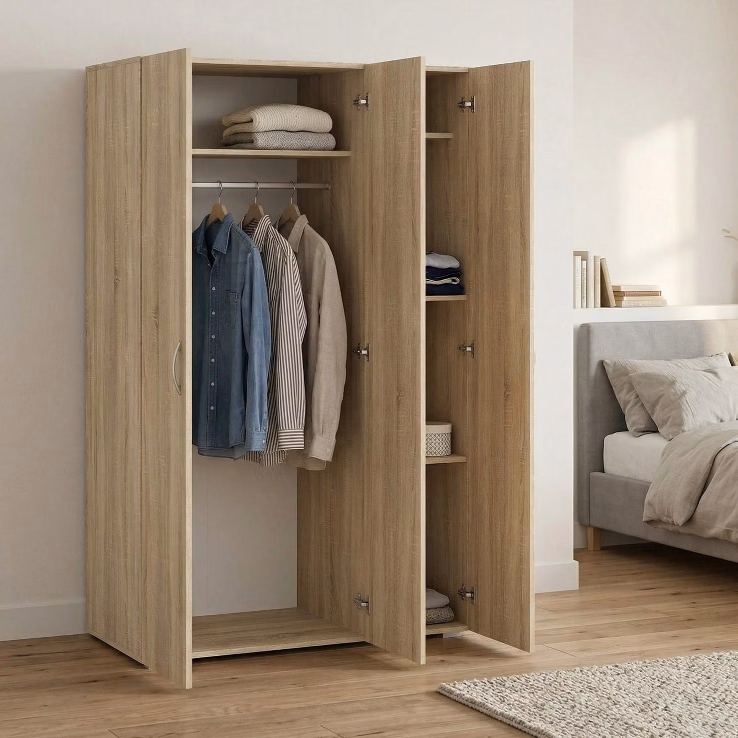 Dmora Guardaroba 3 Ante Pettineo 51.9x110.7 cm Marrone Rovere, Appendiabiti 3 Ante