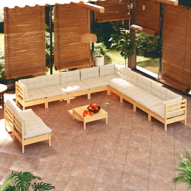 Set di Divani da Giardino vidaXL in Legno di Pino Massello con Cuscini Beige 12 Pezzi – 1
