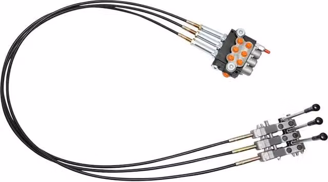 Distributore idraulico Breckner a 3 leve multicolore con cavo da 2,5 m, pressione 250 bar e portata 40 l/min