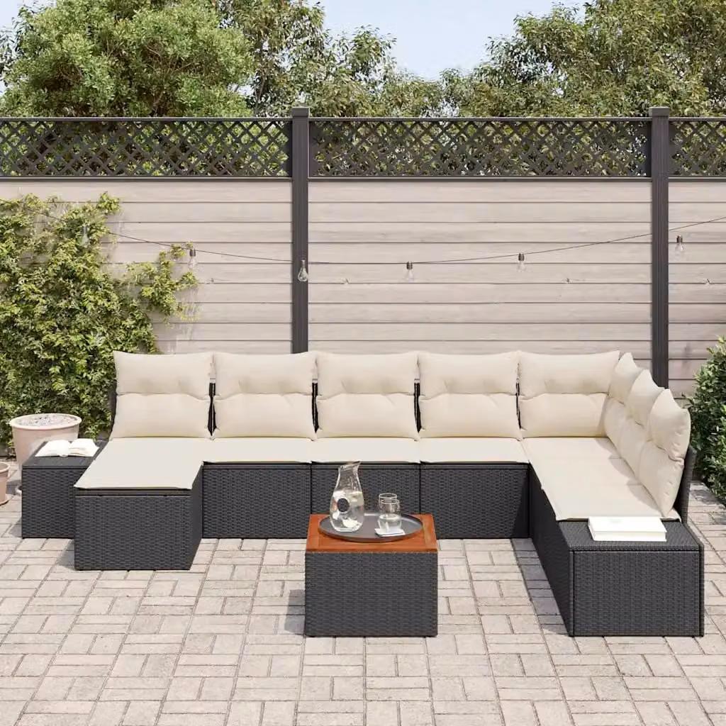 Set Divano da Giardino Moderno vidaXL 9 Pezzi con Cuscini Nero e Bianco – 1