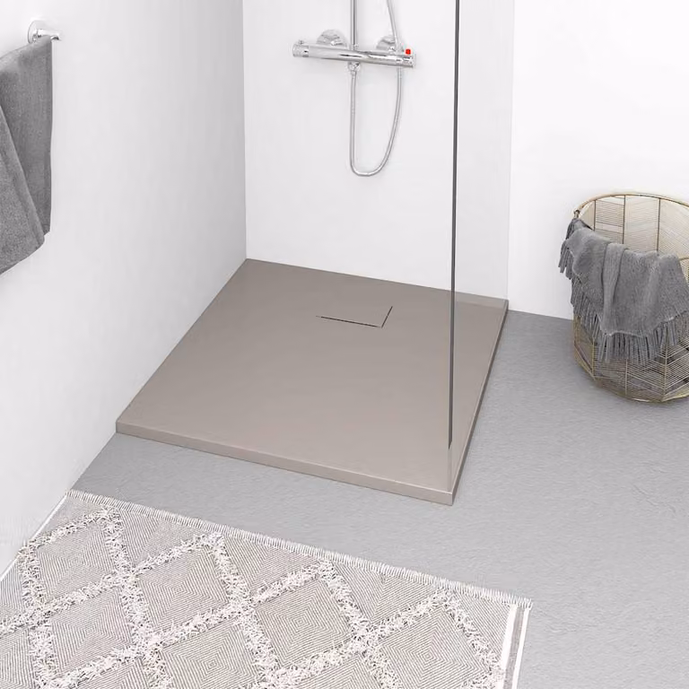 Piatto doccia quadrato vidaXL in mineral cast marrone, L: 80 cm, P: 80 cm