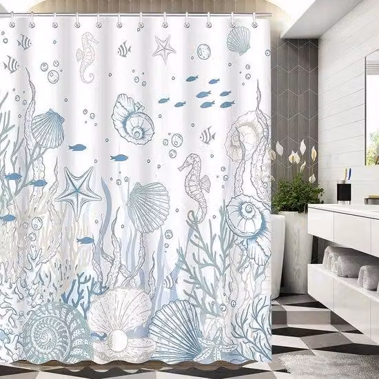 Tenda da bagno impermeabile 240 x 200 cm, in poliestere resistente alle macchie e alla muffa, con robusta montatura ad anelli, design idrorepellente, lavabile, dotata di occhielli e 16 ganci per tenda da doccia.