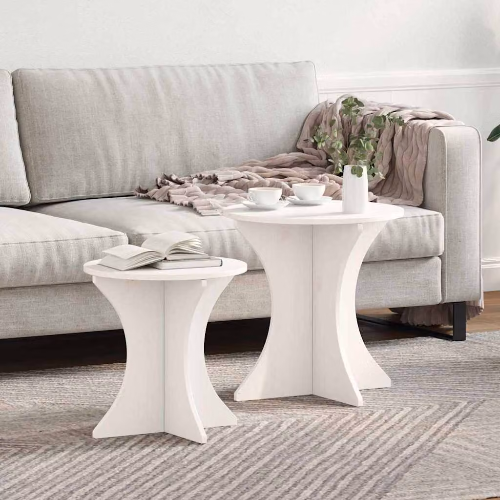 Set di 2 tavolini da salotto vidaXL in legno di pino bianco stile rustico, L/P/H: 46 x 46 x 47 cm