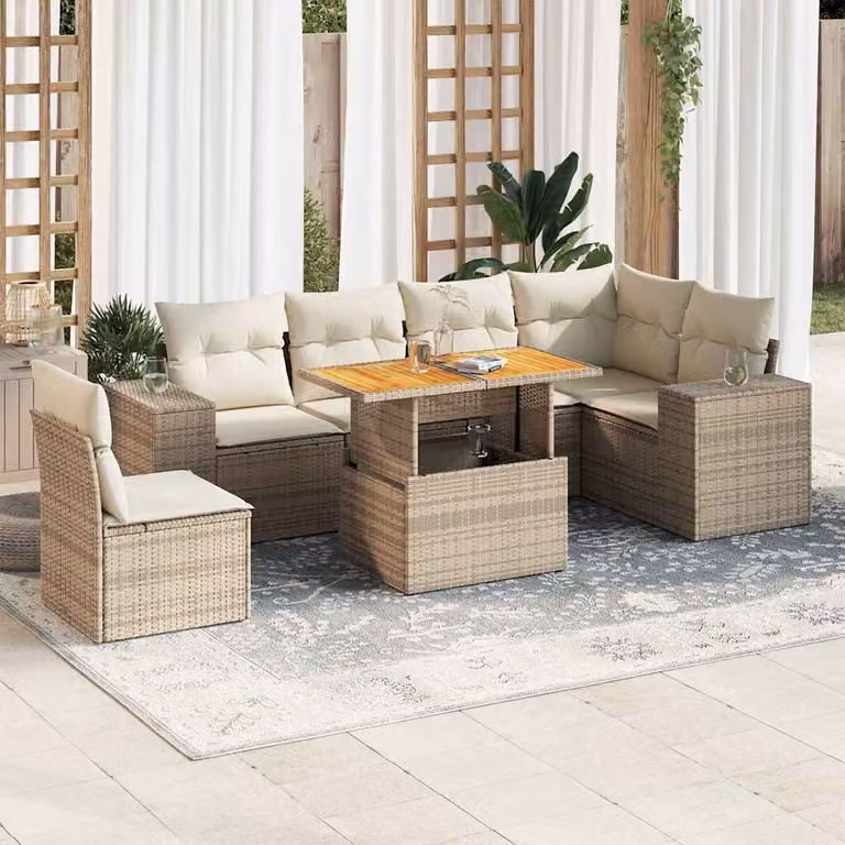Maison Exclusive - Set Divani da Giardino 7 pz con Cuscini Beige in Polyrattan