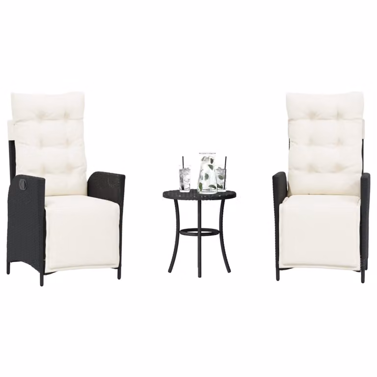 Set da Bistrò vidaXL in Polyrattan Nero con 3 Pezzi e Cuscini per Giardino e Balcone