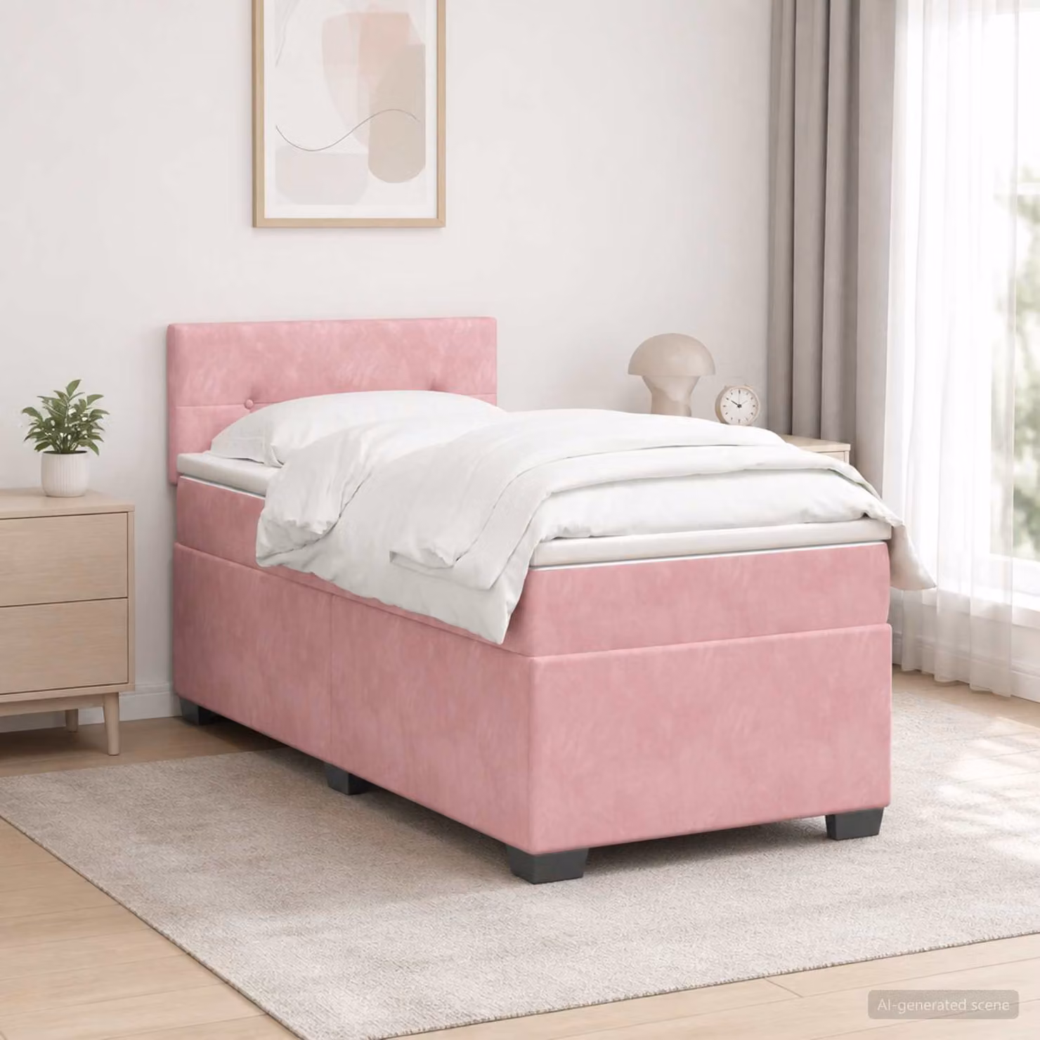 Letto con Box Spring, Materasso e LED vidaXL in Velluto Rosa, L/P: 90 x 200 cm