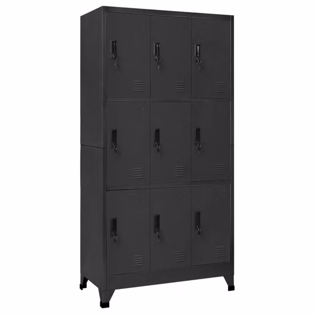 Armadietto moderno HELLOSHOP26 in metallo antracite opaco con ante a battente e serratura L/P/H: 90 x 45 x 180 cm