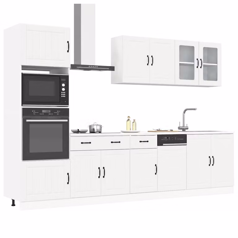 Set di mobili da cucina moderno vidaXL Kalmar in legno multistrato e vetro, bianco, 7 pezzi