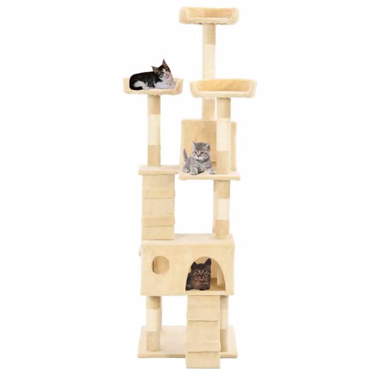 vidaXL Tiragraffi per gatti con colonne in sisal 170 cm Beige