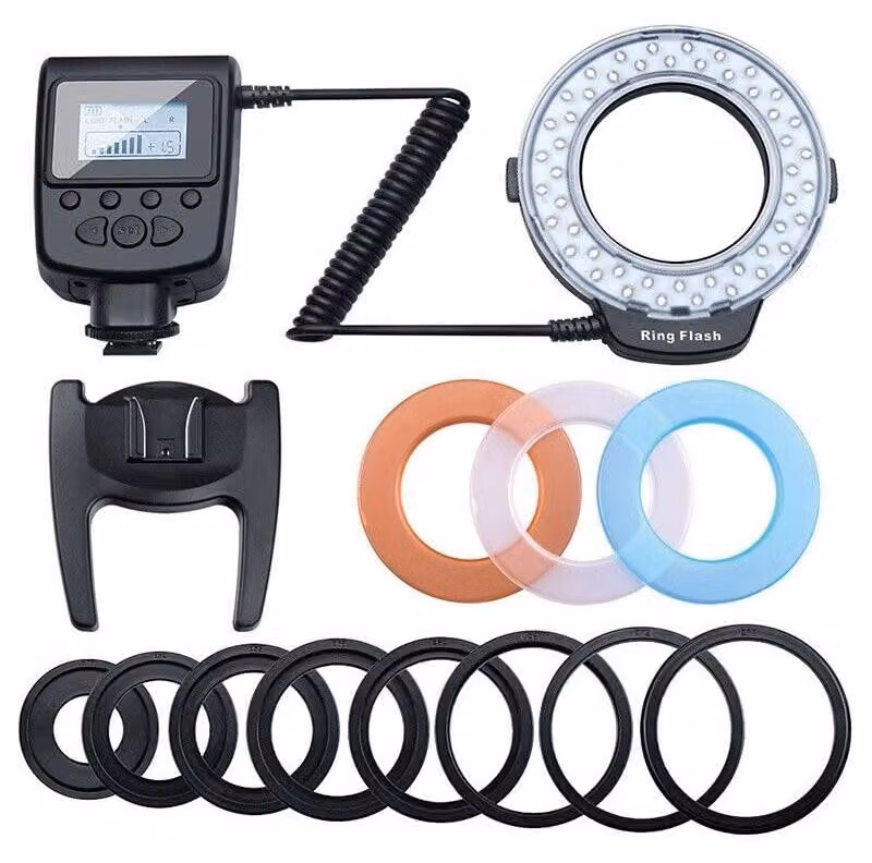 Lampada ad anello LED macro, flash ad anello universale, 48 LED, luce bianca o calda, ideale per flash