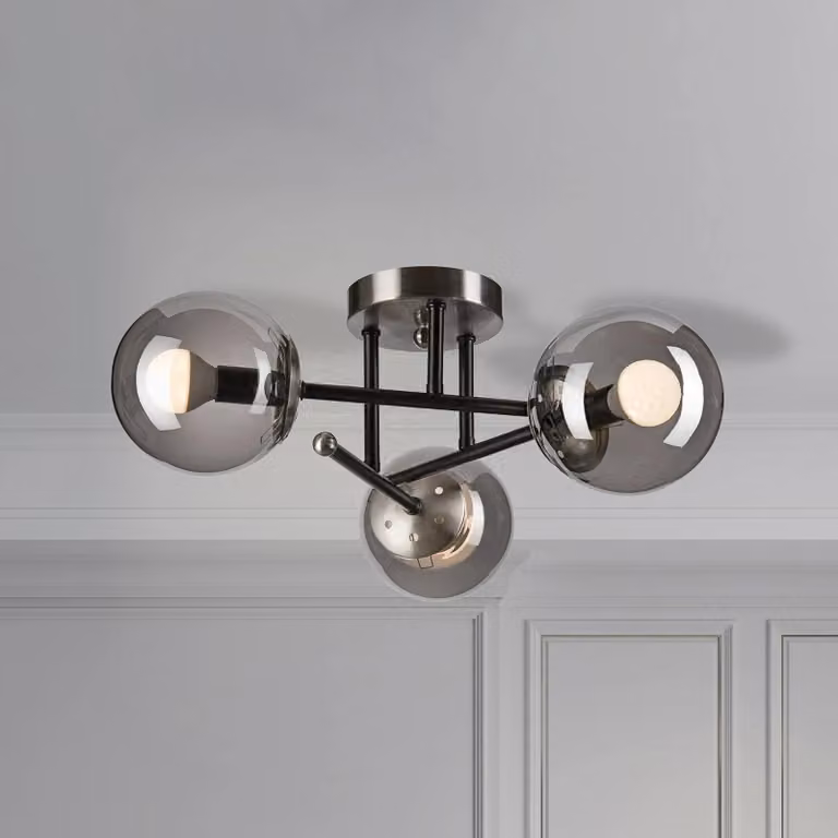 Plafoniera soffitto Malena Lamkur, dimmerabile, Alluminio / Grigio / Zincato, Soggiorno / Sala da pranzo, Vetro, Plafoniera