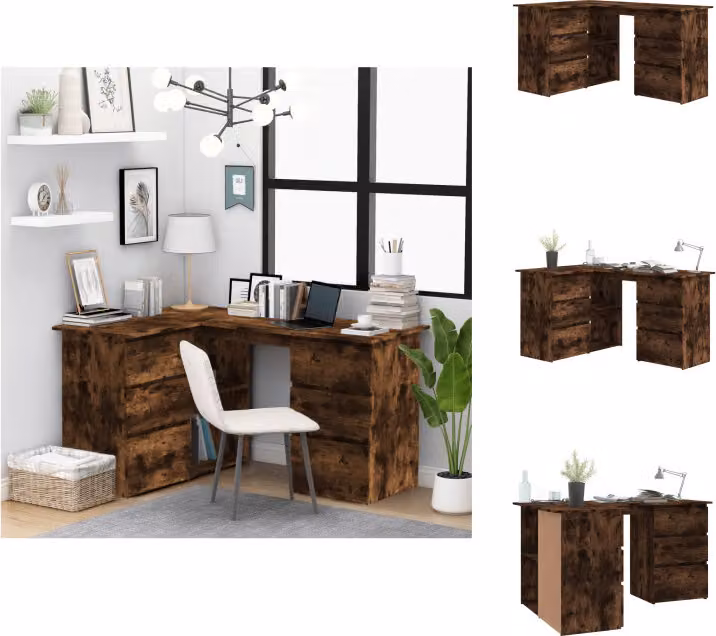 vidaXL Scrivania ad angolo in rovere affumicato 145x100x76 cm materiale a base di legno - Scrivanie