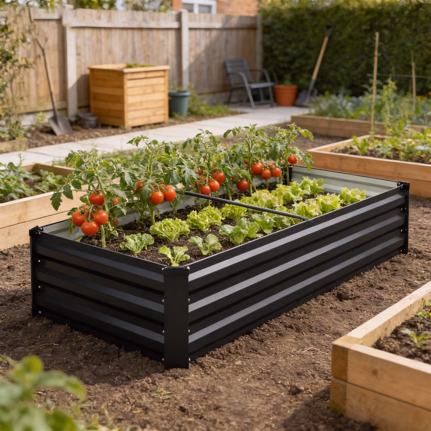 Fioriera rettangolare per orto e giardino Outsunny in acciaio galvanizzato grigio scuro L: 150 cm, P: 70 cm, H: 30 cm – 2