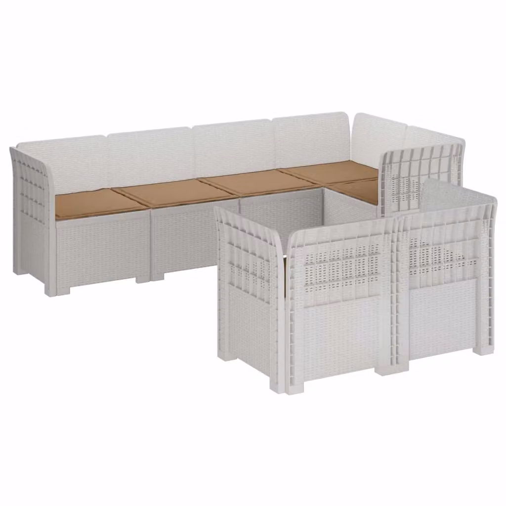 Divano da giardino 7 posti vidaXL in polyrattan bianco e beige con cuscini rimovibili e resistenti ai raggi UV – 2