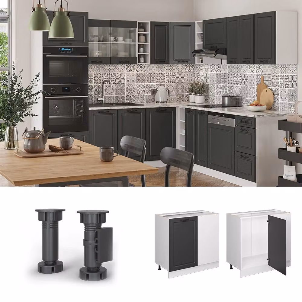 Mobile ad angolo cucina Vicco R-Line Antracite e Bianco stile rustico, L: 86 cm – 2