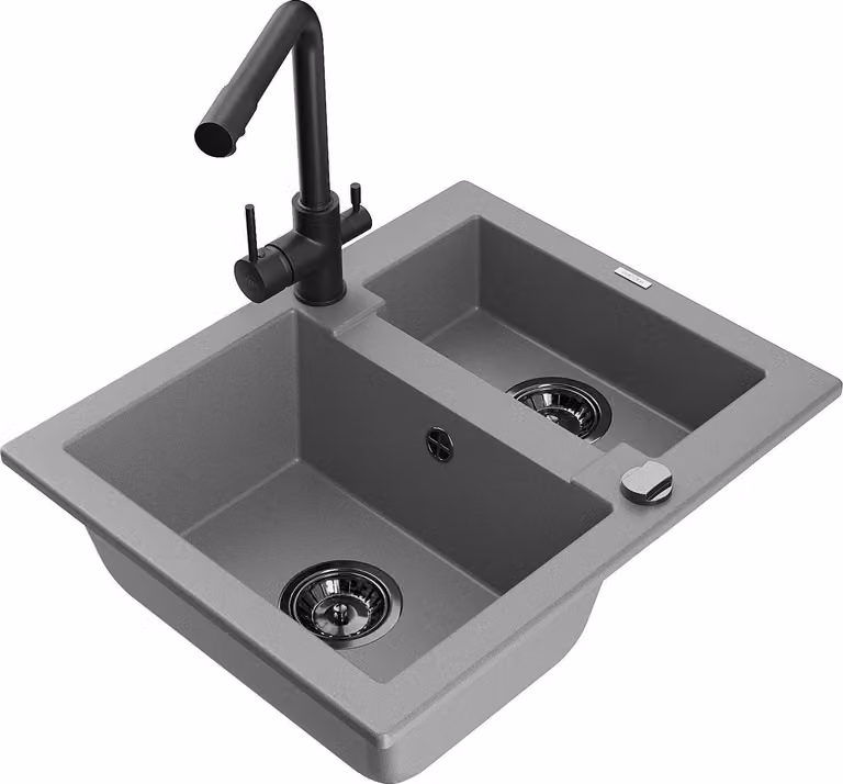 Mexen Carlos lavello in granito a 1,5 vasche con rubinetto cucina Duero, grigio - 6518-71-671600-70-B