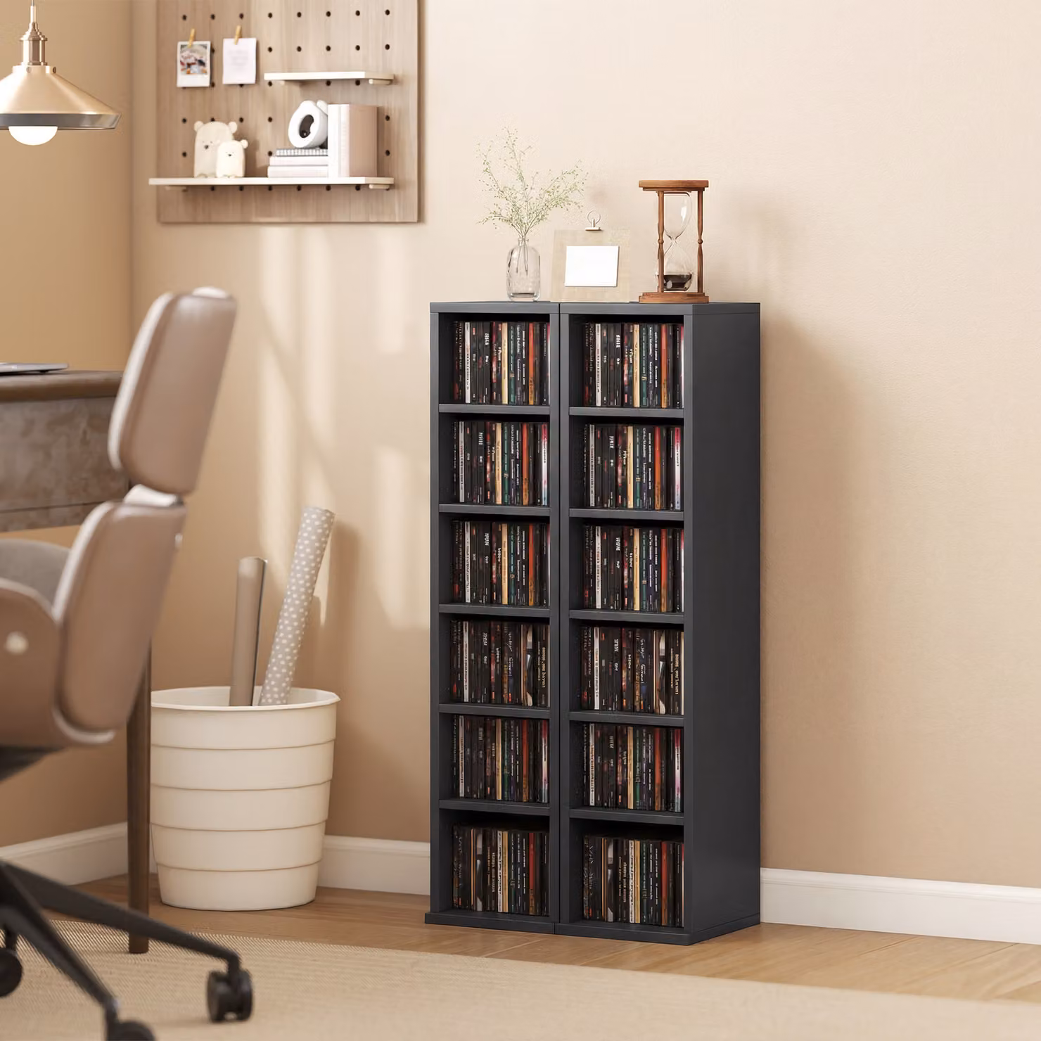 Set di 2 colonne porta CD e DVD HOMCOM, armadio moderno con 12 scomparti, colore nero, L/P/H: 21 x 22,5 x 88,5 cm – 2