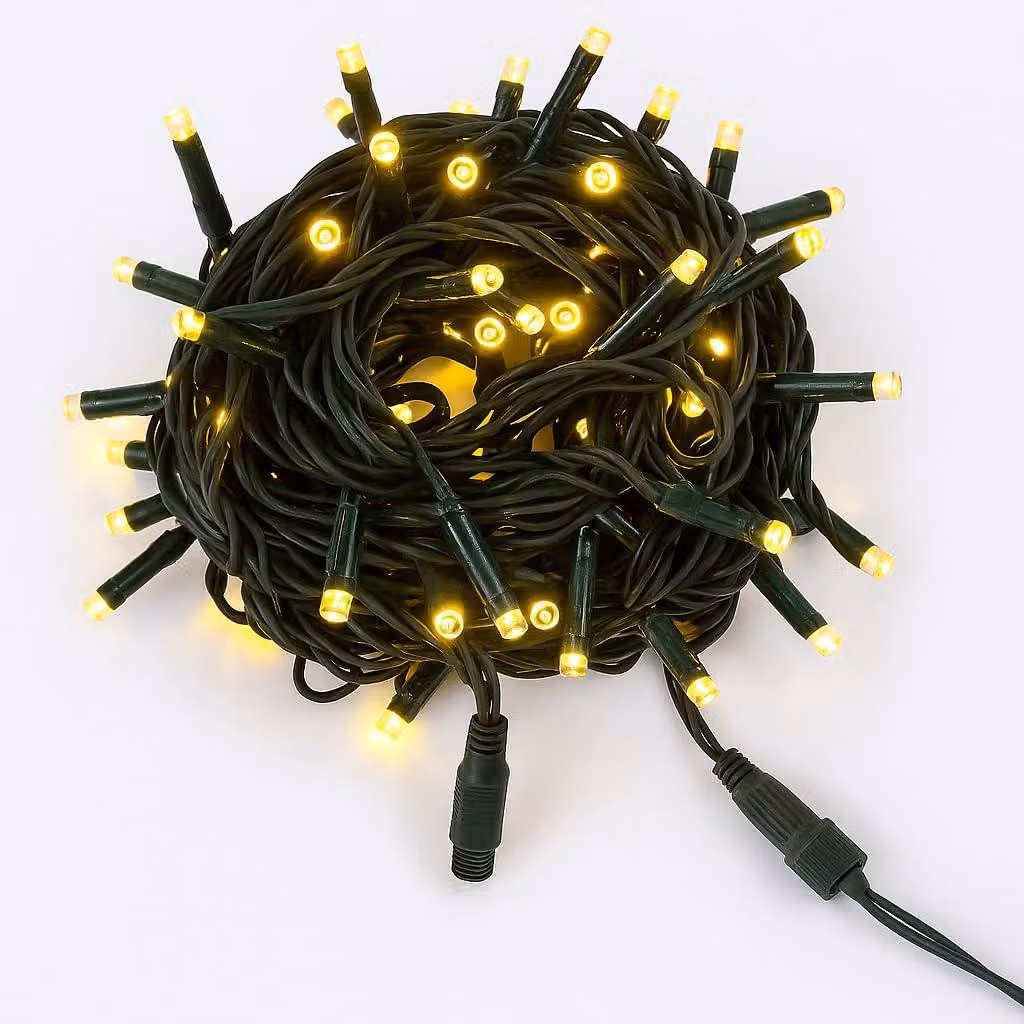Catena luminosa a LED, 10 metri, 100 LED gialli, grado di protezione IP65, espandibile, effetto lampeggiante