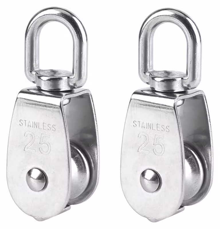 Confezione da 2, carrucole in acciaio inossidabile da 25 mm, capacità di 150 kg, colore argento
