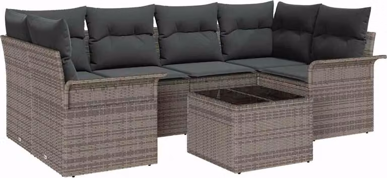 Set Divano da Giardino 7 pcs Grigio Poly Rattan