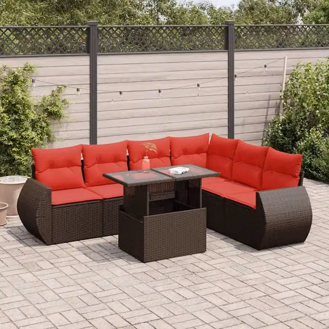Set Divani Giardino 7 pz con Cuscini Marrone Polyrattan Acacia 3326655