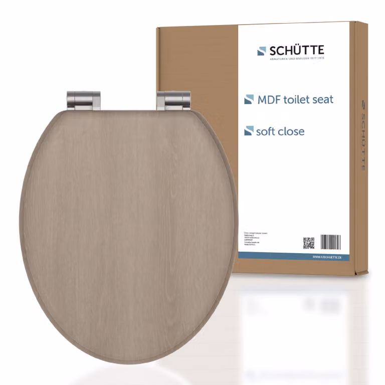 Sedile per WC SCHÜTTE MDF MODERN WOOD, sedile per WC con chiusura ammortizzata, sedile per WC con anima in legno, coperchio per WC