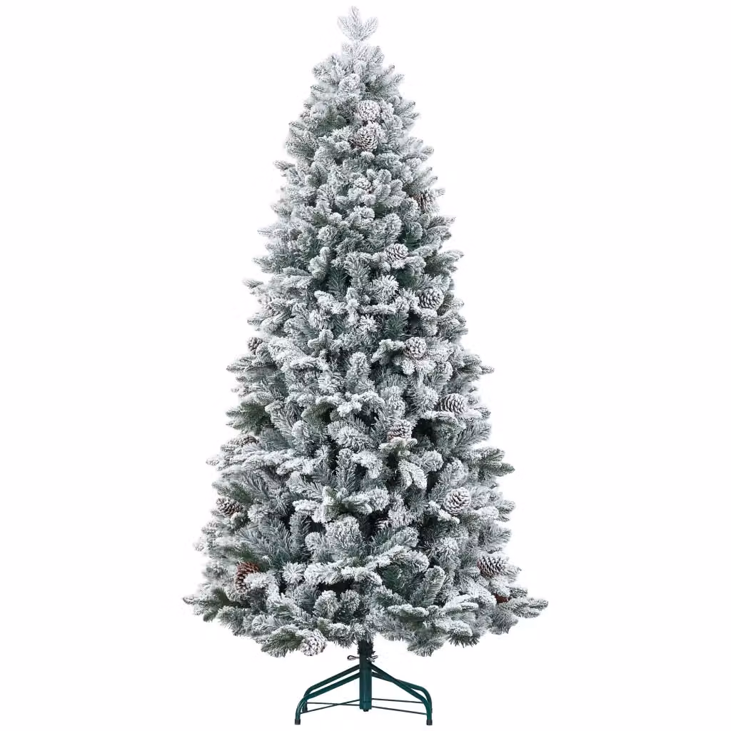 Albero di Natale Minimal con pigne e rami innevati verde, Altezza: 180 cm – 2