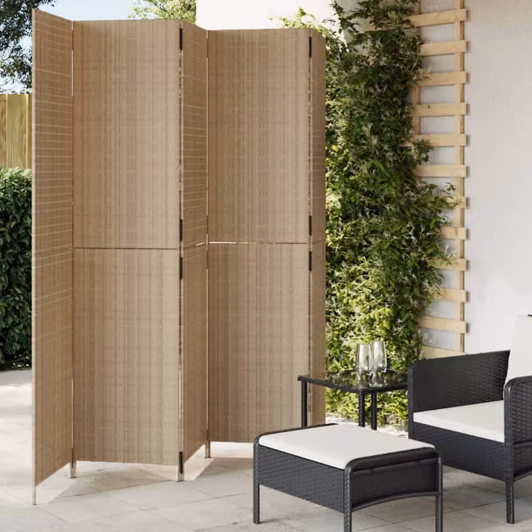 Divisorio per ambienti vidaXL a 5 pannelli in polyrattan e metallo beige H: 200 cm, L: 245 cm