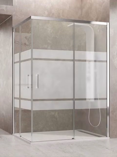 Box doccia angolare Ducha AKTUAL con ingresso ad angolo, vetro serigrafato Frost Plus e finitura cromo, L: 150 cm, P: 80 cm