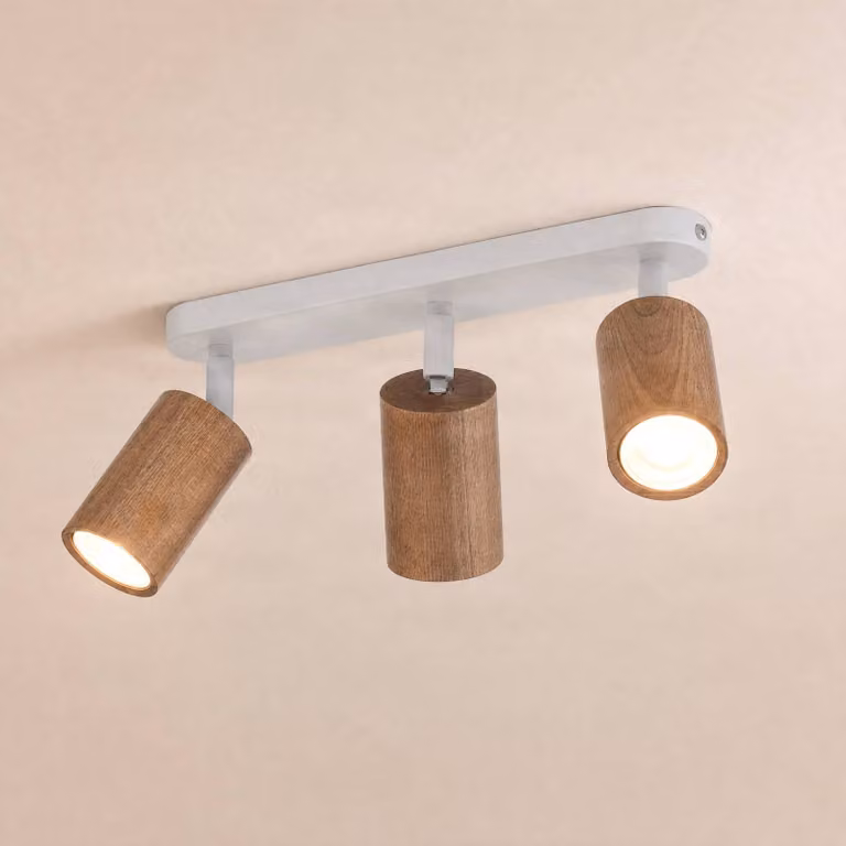 Faretto da soffitto Nisse, bianco, lunghezza 33 cm, a 3 luci, legno/metallo Nisse Luminex, dimmerabile, Bianco / Opale, Soggiorno / Sala da pranzo, Legno, Downlight