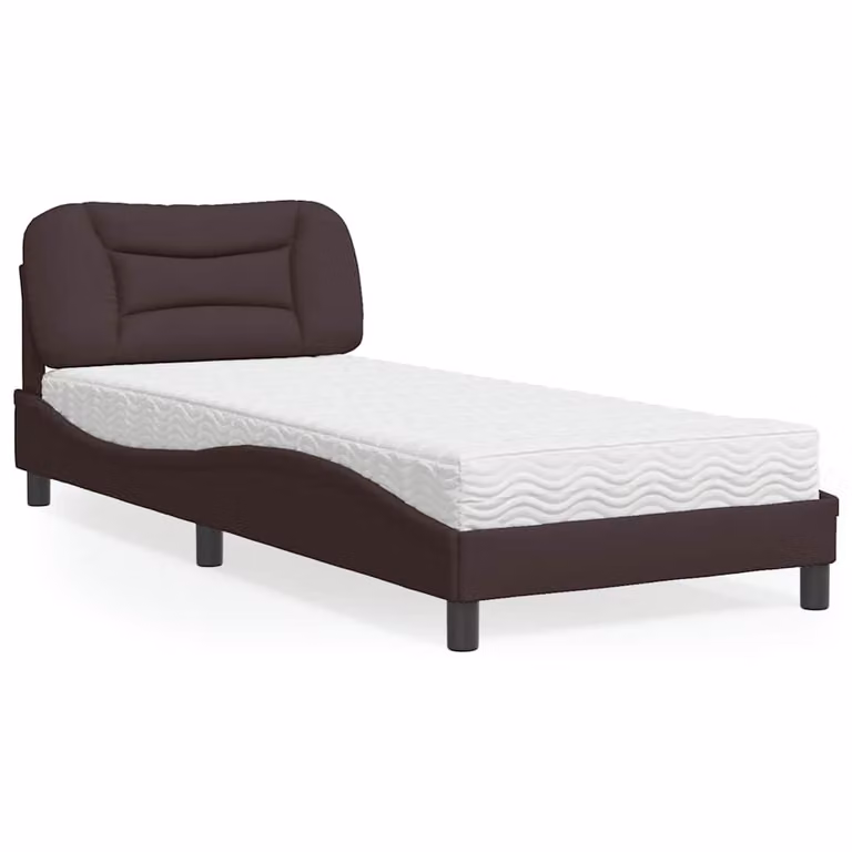 Letto con Materasso Hvar vidaXL in Tessuto Marrone Scuro e Bianco L/P/H: 90 x 190 cm
