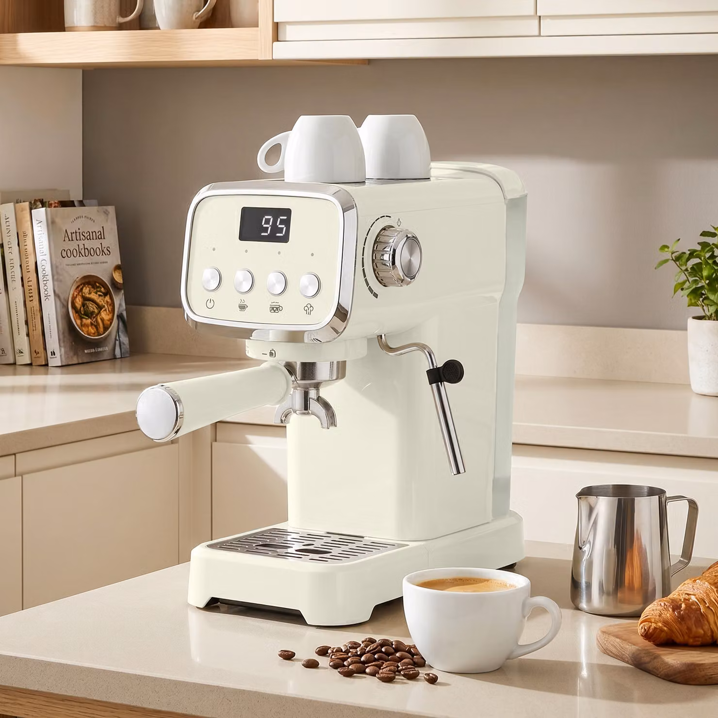 Macchina da caffè espresso HOMCOM da 20 bar e 1350W con montalatte, funzione acqua calda e scalda tazze, colore beige – 2