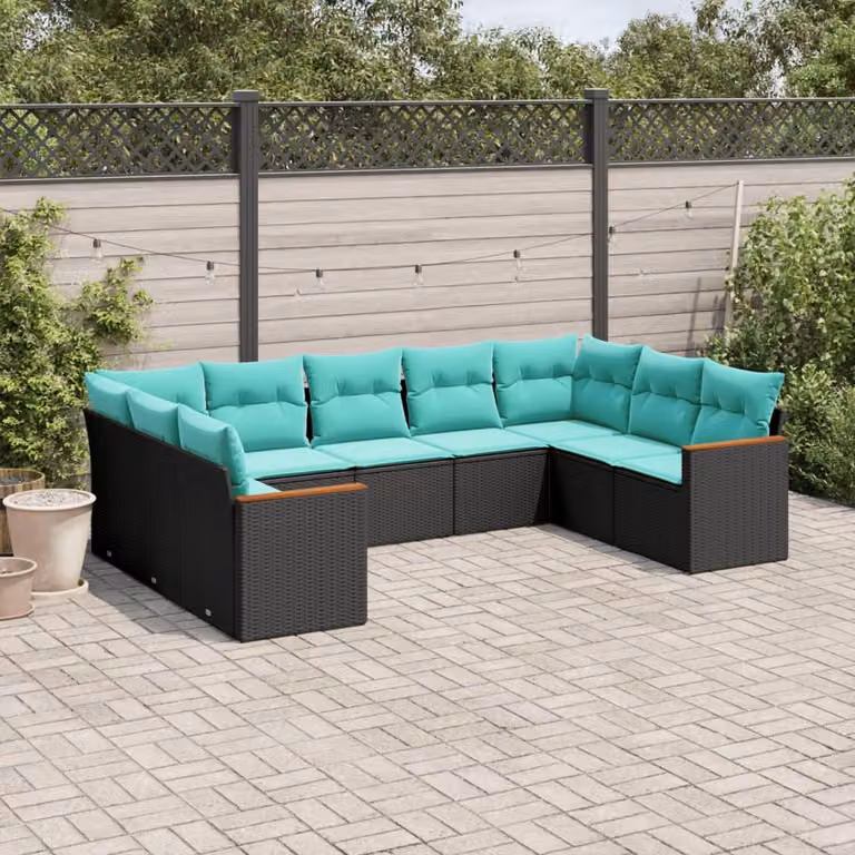 Maison Exclusive - Set di 9 pezzi per giardino con cuscini, polyrattan nero