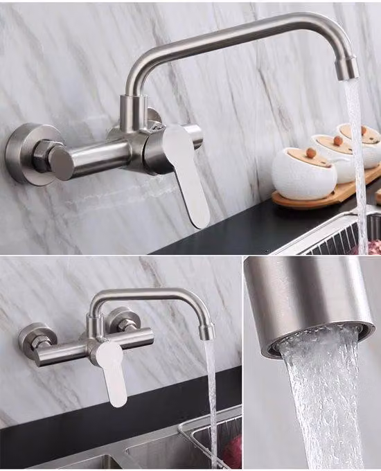 Rubinetto da cucina in acciaio inossidabile, per lavelli da cucina, lavelli per insalata, lavelli da balcone e rubinetto girevole per acqua calda e fredda.